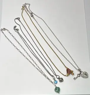 Lot Of 5 Vintage Heart Pendant Necklaces Mixed Metal & Glass Unique Charms