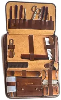 Sergio Valente Bonded Leather Germany Vintage 17 Piece Grooming Manicure Travel Kit