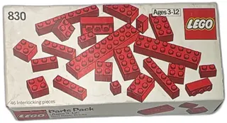 LEGO 830 Parts Pack Red Basic Bricks 46 Piece Set 1980 Vintage Boxed