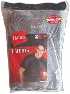 Hanes 2 Pack Men’s T-Shirts Size 2X Ultra Soft Ring Spun Cotton Black Gray New