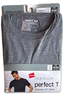 Hanes Premium Perfect T Shirt 2 Pack 2XL Gray Crew Neck Tagless Cotton Mens New