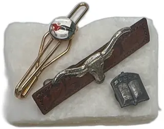 Vintage Hickok Sterling Silver Longhorn Leather Tie Bar Golf Tie Clip UCC Pin Lot