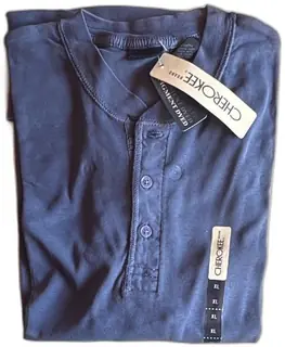 Cherokee Brand Blue Henley Shirt XL 100 Percent Cotton New With Tags Vintage Stock