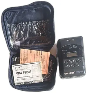 Sony Walkman FMAM Radio Cassette Player WM-F2031 1990 With Case and Manuals