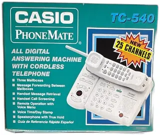 Casio PhoneMate TC-540 Digital Answering Machine Cordless Telephone 25 Channels 1996