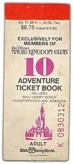 1978 Walt Disney World Magic Kingdom Club 10 Adventure Ticket Book Adult Complete