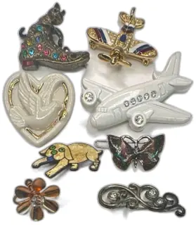 Lot Of 8 Vintage Brooch Pins Mixed Animals Planes Heart Flower Jewelry