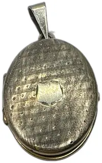 Vintage 835 Silver Oval Locket Pendant Etched Pattern Photo Holder Jewelry