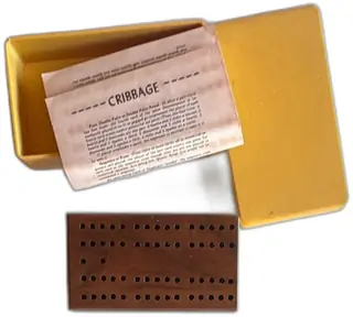 Vintage Wooden Cribbage Board Folding Travel Set With Yellow Box And Rules