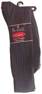 Surrey Cotton Crew Length Men’s Socks Size 10-13 Black New USA Made 1 Pair