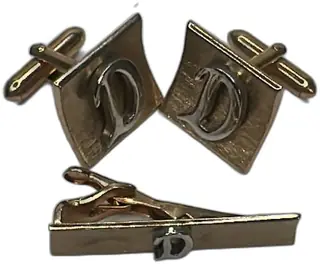 Swank Gold Tone Monogram D Cufflinks And Tie Bar Set Retro Vintage Initial Gift