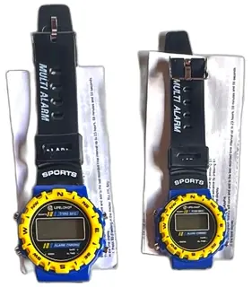 Lifelong Quartz Digital Sports Multi Alarm Chrono Watch Pair Blue Yellow Black New