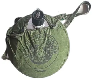 Vintage Official Trail Canteen Taiwan Aluminum with Green Canvas Cover and Strap