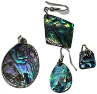 Abalone Paua Shell Jewelry Lot Sterling Silver 925 Pendant Earrings Vintage