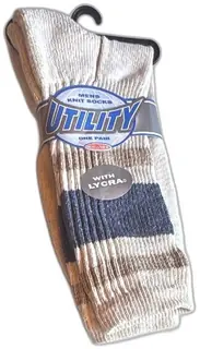 Utility Mens Knit Socks With Lycra Size 10-13 Beige Blue 1999 Dayton Hudson New