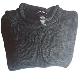 Eddie Bauer Mens Cotton Sweater Black Large Tall Crew Neck Classic Knit Hong Kong