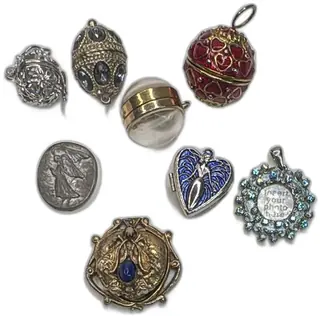 Lot Of 8 Vintage Art Nouveau Locket Orbs Photo Frame Pendants Mixed Metals