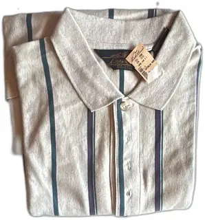 Eddie Bauer Vintage XL Interlock Knit Stripe Polo Shirt Cream Blue Green New Tag