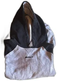 Champion Microsoft Hoodie XXL Gray Black Cotton Blend Vintage Pullover Sweatshirt