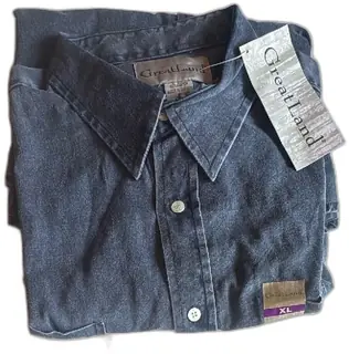 GreatLand XL Deep Navy Cotton Denim Long Sleeve Button Shirt New With Tags Vintage