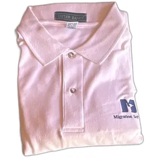 Outer Banks White Polo Shirt XL 100 Percent Cotton Made in USA Migration Software Log