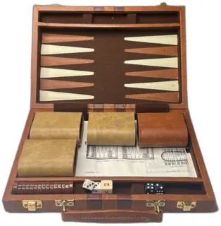 Vintage Backgammon Set Brown Faux Leather Case Complete Taiwan