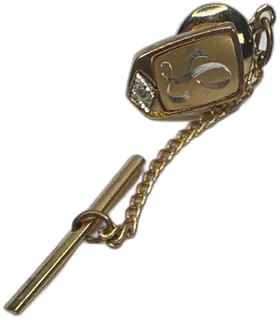 Vintage Gold Tone Tie Tack Initial L Faux Diamond Chain Bar Men’s Jewelry Accessory