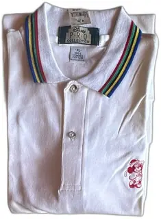 Disney PRO Collection Polo Shirt XL White Rainbow Collar Vintage Unused 100 Cotton
