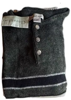 GreatLand XL Henley Pullover Sweater Black Cream Stripe Raglan Cotton Ramie Hong Kong