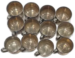 Oneida Silverplate Childrens Cups Set of 12 Vintage Tarnished Statesman USA