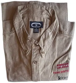 Three Rivers XL Beige Button Down Shirt Digital Think Digital Sybase Unused Vintage