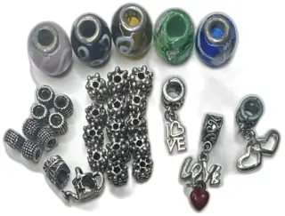 Assorted European Style Silver Tone Glass Metal Charm Beads Bracelet Lot