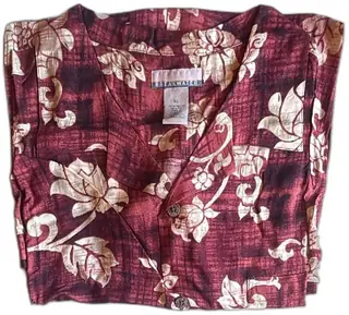 Breakwater XL Maroon Beige Floral Rayon Hawaiian Button Up Shirt Vintage Unused