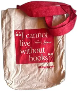 Waldenbooks Canvas Tote Bag Vintage Quote Thomas Jefferson Red Strap Book Lover Gift