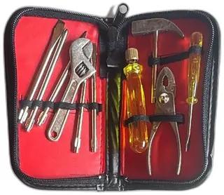 Sybase Branded Vintage Compact Tool Kit Adjustable Wrench Screwdrivers Pliers Hammer