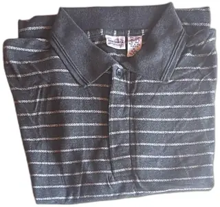 Sostanza Mens Polo Shirt XL Gray White Stripe Short Sleeve 100 Percent Cotton Rayon B