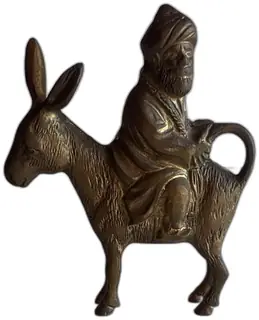 Vintage Brass Middle Eastern Man on Donkey Figurine Detailed Turban Robe 6 Inch