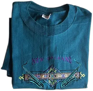 Vintage H L Miller New Orleans Jazz Blues XL T Shirt Teal 100 Percent Cotton USA