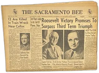 Sacramento Bee Newspaper November 8 1944 Roosevelt Fourth Term Election WWII Headline