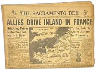 Sacramento Bee Newspaper June 6 1944 D-Day Allies Drive Inland In France WWII Histori
