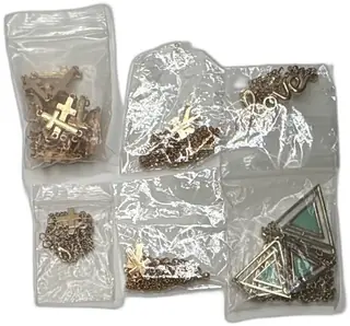 Lot Of 6 Gold Tone Fashion Necklaces Cross Love Triangular Statement Costume