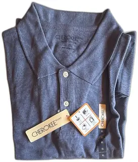 Cherokee Men’s Polo Shirt Size XL Blue 100 Percent Cotton Easy Care New With Tags
