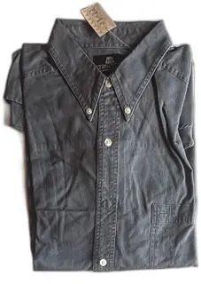 Structure Vintage Short Sleeve Button Down Shirt Large Gray 100 Percent Cotton Hong K