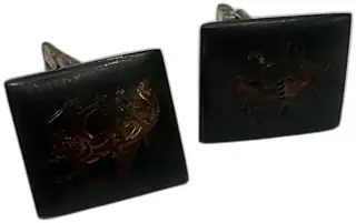 Vintage Siam Sterling Silver Niello Dragon Cufflinks Square Made in Siam