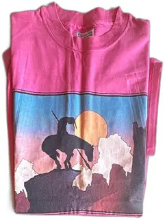 Vintage Hanes Beefy-T Pink Santa Fe Tee XL 46-48 Native American Horse Sunset Unused
