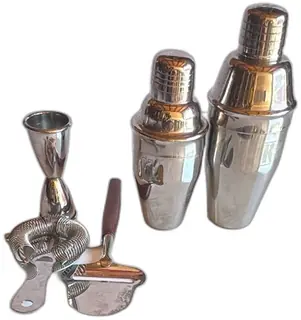 Knob Creek Stainless Steel Cocktail Shaker Set With Jigger Strainer Slicer Sweden USA