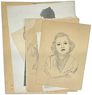 Vintage 1930s 1940s Original Female Portrait Pencil Art Lot Signed D J Lenzi 12pcs