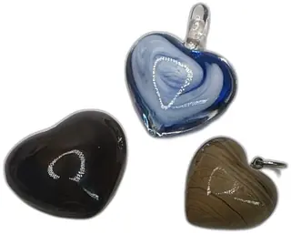 Lot Of 3 Glass Heart Pendants Swirl Tiger Eye Brown Blue Collectible Charms