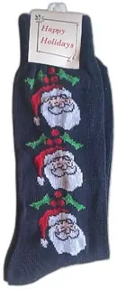 1993 Doland Designs Happy Holidays Santa Socks Size 10-13 Navy Blue Vintage New