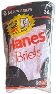 Vintage 1995 Hanes Mens Briefs Size 36 New Sealed Pack Plus Free Boxer Brief USA